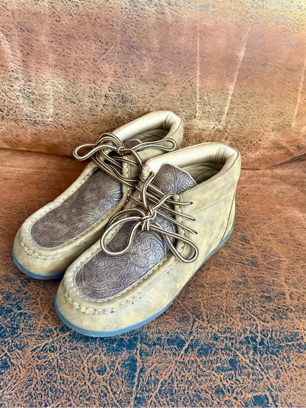Twister Kids Two-Tone Brown and Tan Moccasin Boots